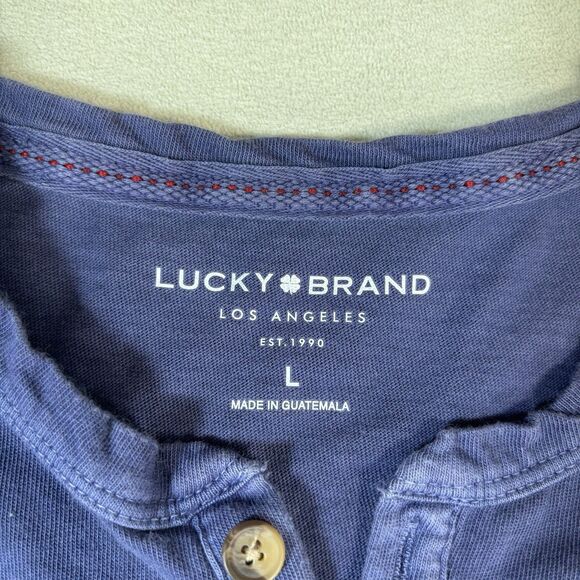 Lucky Brand Shirt Mens Large Short Sleeve Henley Purple Blue Garment Washed - Picture 2 of 9